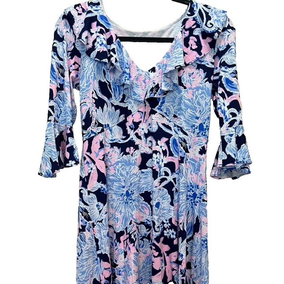 Lilly Pulitzer Stirling Dress BRIGHT NAVY Pink AMORE PLEASE Empire Midi size S - Picture 4 of 10